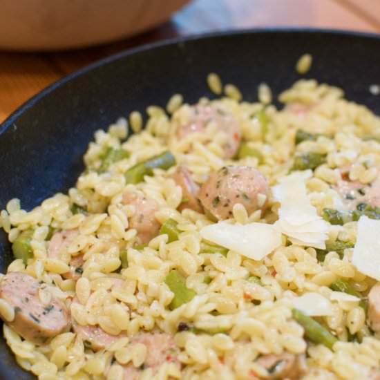 Orzo & Sausage Skillet - Recipe photo by elementary kitchen