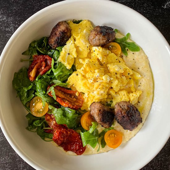 Creamy Polenta with Eggs & Greens - Recipe photo by NotEntirelyAverage