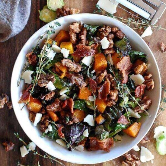 Kale Salad With Brussels & Squash - Recipe photo by Front Range Fed