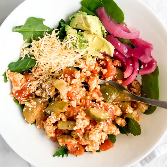 Deconstructed Burger Bowl - Recipe photo by overthespoonfor