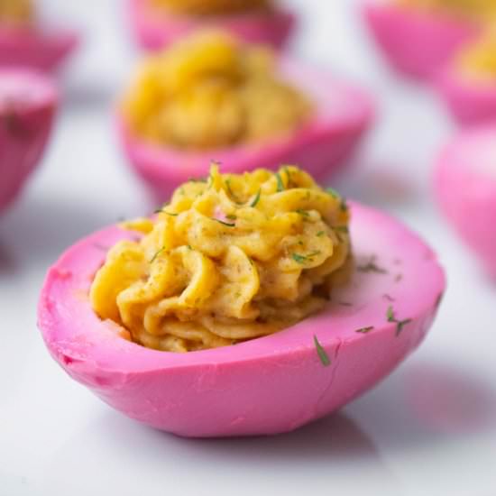 Pickled Beet Deviled Eggs - Recipe photo by JawnsICooked