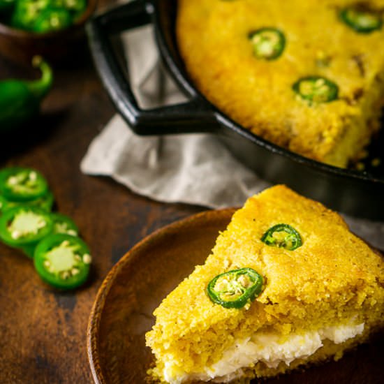 Jalapeno Popper Cornbread - Recipe photo by Burrata and Bubbles