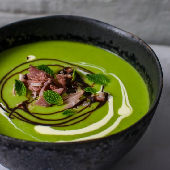 Pea, Ham, Mint & Chocolate Soup - Recipe photo by AnotherFoodBlogger