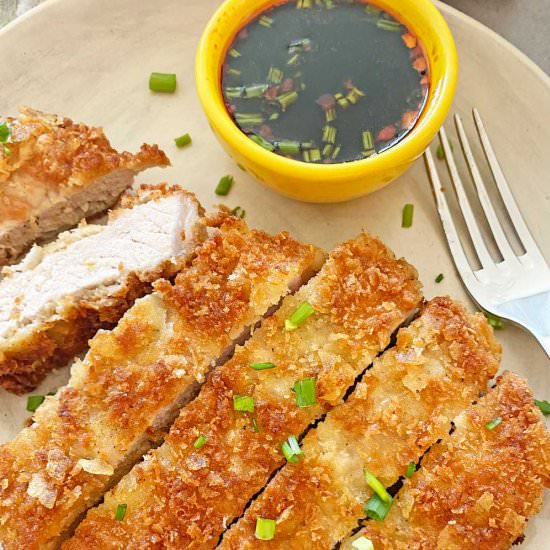 Potato Chip Crusted Pork Cutlet - Recipe photo by Chop Happy