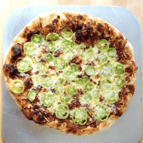 Green Tomato & Onion Pizza - Recipe photo by ThursdayNightPizza