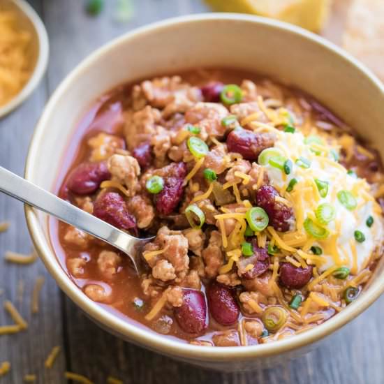 Healthy Crock-Pot Turkey Chili - Recipe photo by Two Healthy Kitchens