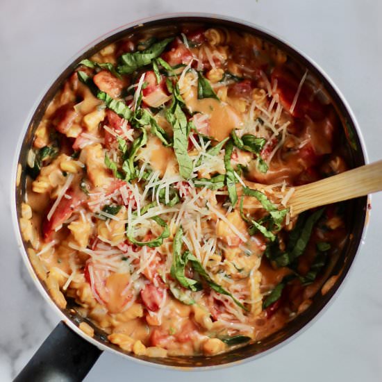 One Pot Tomato Basil Chickpea Pasta - Recipe photo by cheerfulchoices