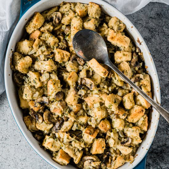 Mushroom & Herb Bread Stuffing - Recipe photo by TheDeliciousSpoon