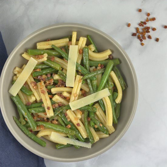Green Beans and Pancetta Pasta - Recipe photo by agourmetfoodblog