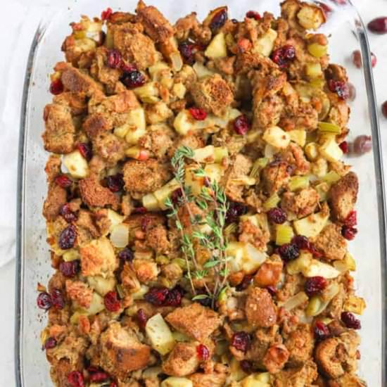 Healthier Apple Sausage Stuffing - Recipe photo by erinliveswhole