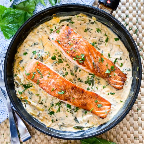 Creamy Seared Salmon Skillet - Recipe photo by Spain on a Fork