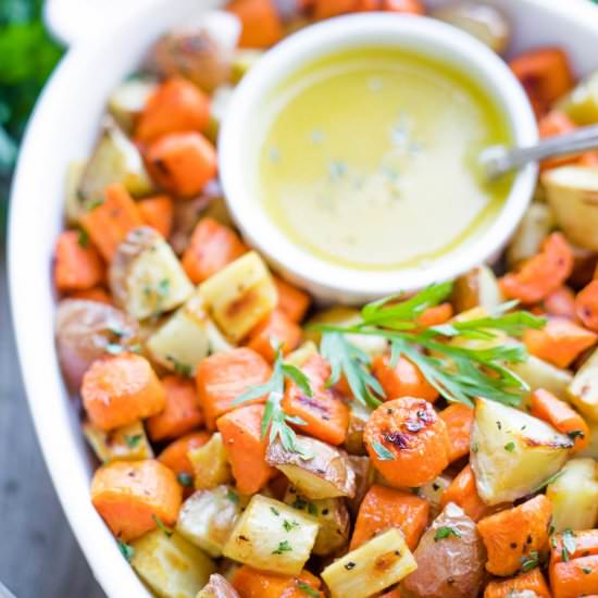 Roasted Root Vegetables and Sauce - Recipe photo by Two Healthy Kitchens