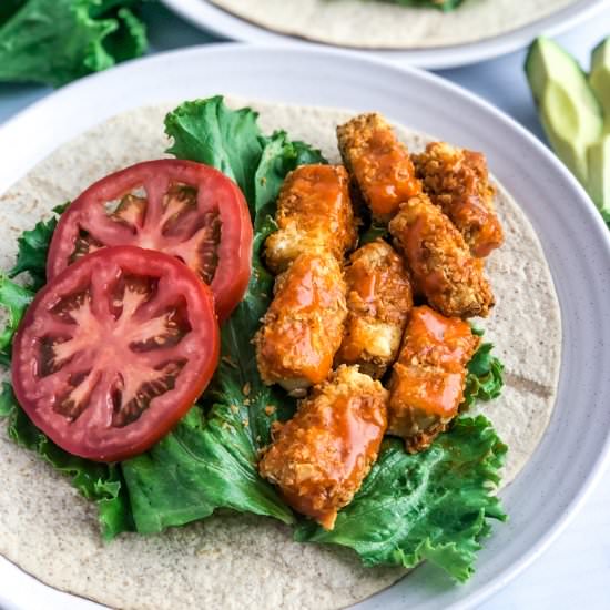 Vegan Crispy Buffalo Tofu Wrap - Recipe photo by The Healthy Toast