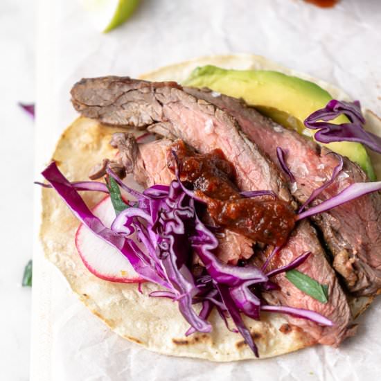 grilled flank steak tacos - Recipe photo by withspice