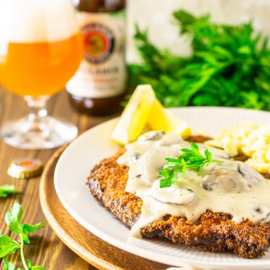 Beer-Brined Schnitzel With Gravy - Recipe photo by Burrata and Bubbles