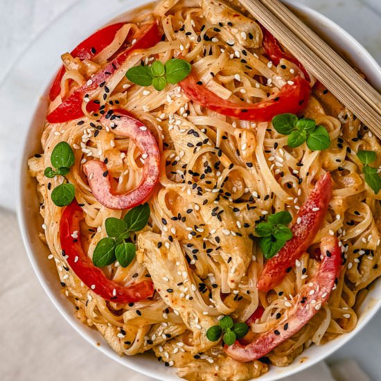 Thai Red Curry Chicken Noodles - Recipe photo by theyummybowl