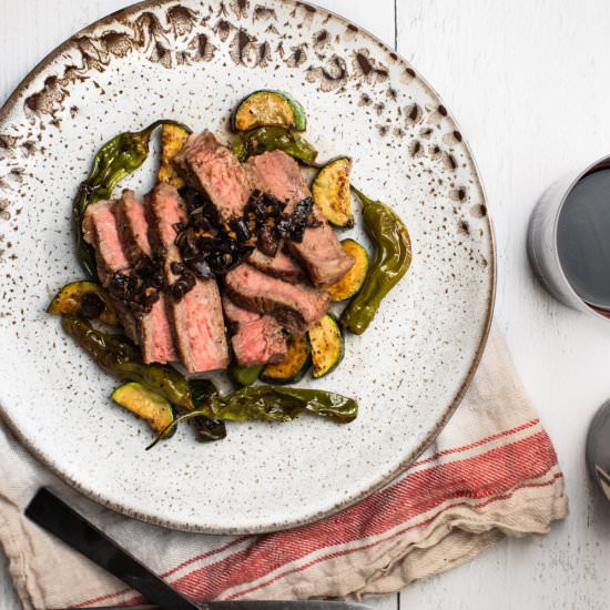 Steak with Shishito Peppers - Recipe photo by TheFrayedApron