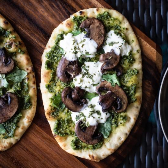 Mushroom Pesto Flatbread Pizza - Recipe photo by dudethatcookz