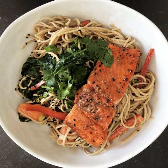 Soba Noodles with Tahini & Salmon - Recipe photo by mystudiokitchen