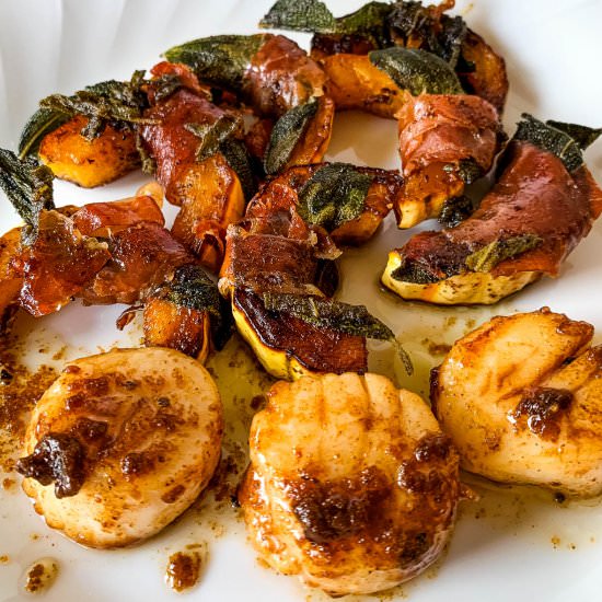 Delicata Saltimbocca & Pan Scallops - Recipe photo by NotEntirelyAverage