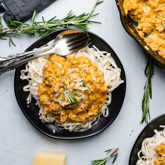 Keto Pumpkin Alfredo with Turkey - Recipe photo by afullliving
