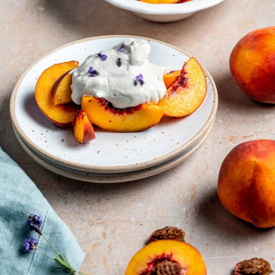 Peaches with Lavender Whipped Cream - Recipe photo by leisurefanclub