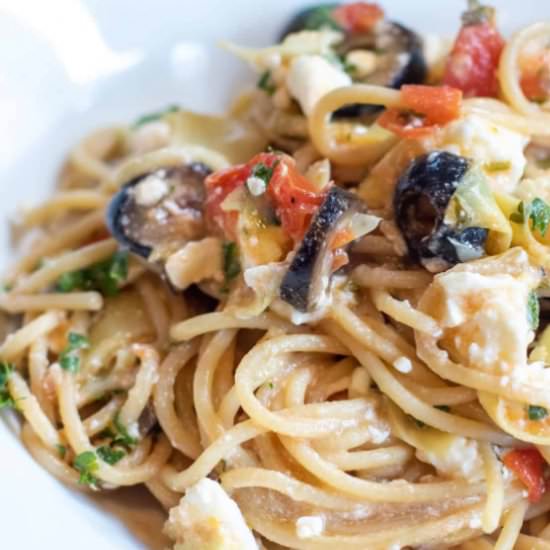 One Pot 20 Min Greek Pasta - Recipe photo by servedfromscratch