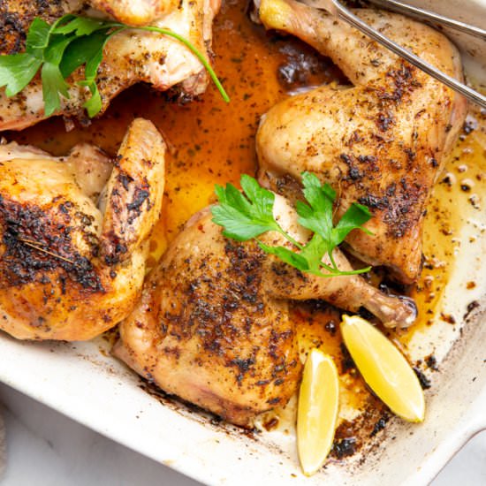 Easy Lemon Garlic Roasted Chicken - Recipe photo by FromScratchFast