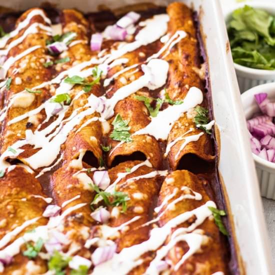 Sweet Po & Black Bean Enchiladas - Recipe photo by theseasonaljunkie