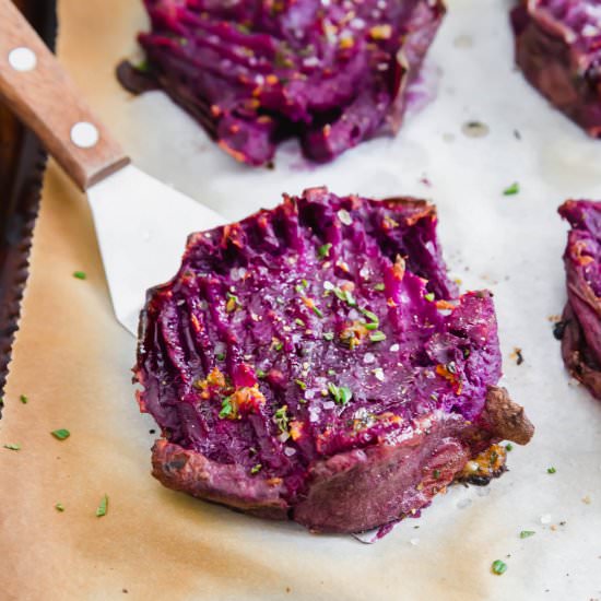 Roasted Purple Sweet Potatoes - Recipe photo by Running to the Kitchen
