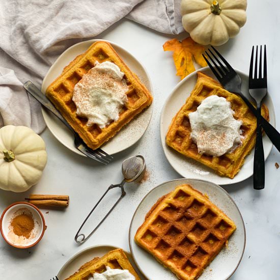The BEST Grain-Free Pumpkin Waffles - Recipe photo by GrainFreeTable
