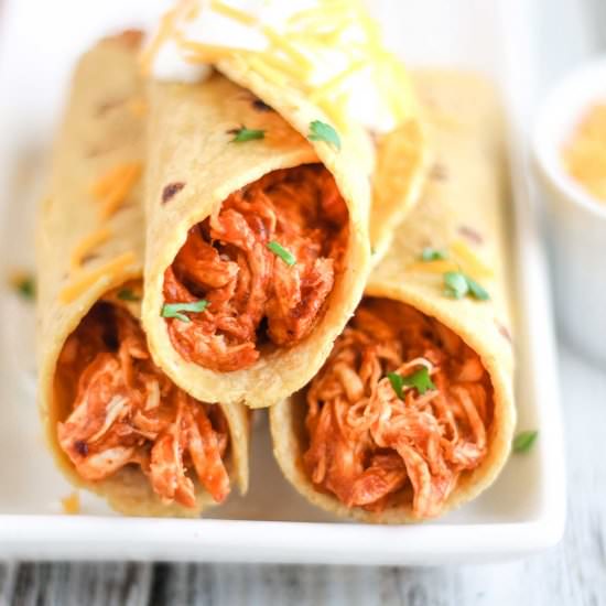 3-Ingredient Crockpot Chicken Tacos - Recipe photo by Two Healthy Kitchens