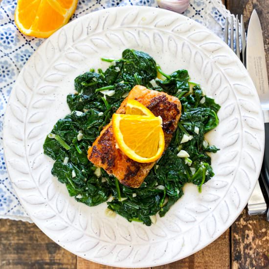 Orange Cod with Sautéed Spinach - Recipe photo by Spain on a Fork