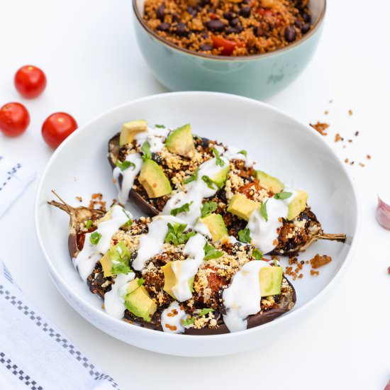 Mexican Stuffed Aubergines - Recipe photo by BlueSkyEating