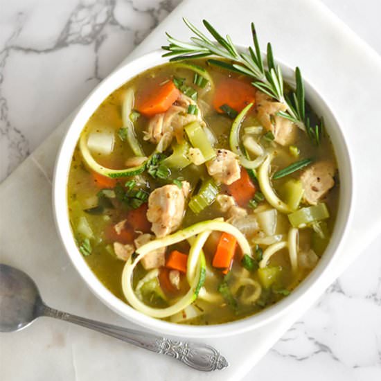 Paleo Chicken "Noodle" Soup - Recipe photo by FoodborneWellness