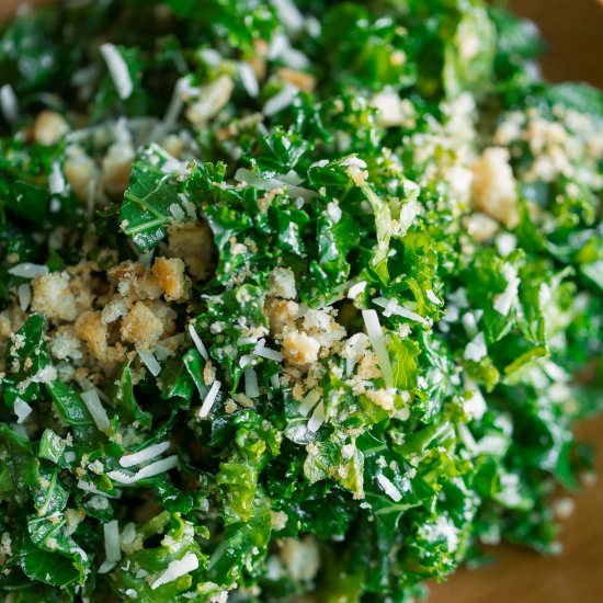 Lemon Parmesan Kale Salad - Recipe photo by peasandcrayons