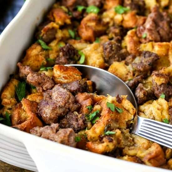 The Best Sausage Stuffing - Recipe photo by mantitlement