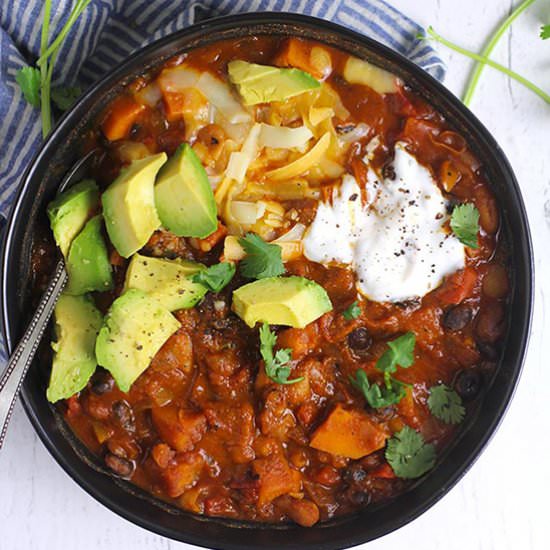 3-Bean Pumpkin Chili - Recipe photo by suebeehomemaker