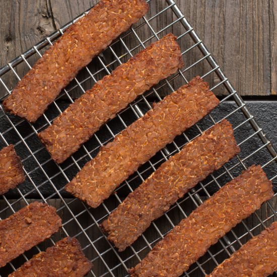 Baked Tempeh Bacon Strips - Recipe photo by plantedandpicked