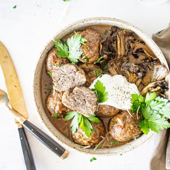 Swedish Maitake Mushroom Meatballs - Recipe photo by HealthStartsintheKitchen