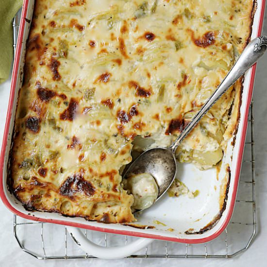 Au Gratin Potatoes w/ Green Chiles - Recipe photo by fromachefskitchen