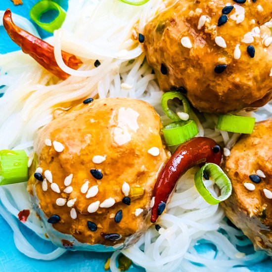 Spicy General Tso's Meatballs - Recipe photo by amycaseycooks