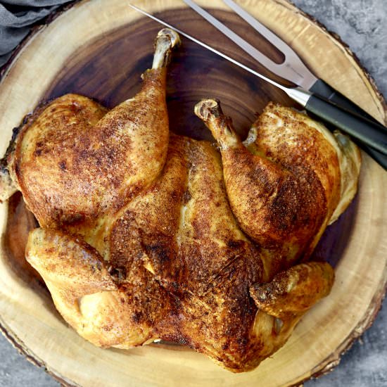 Butterflied Roast Chicken - Recipe photo by simmerandsauce