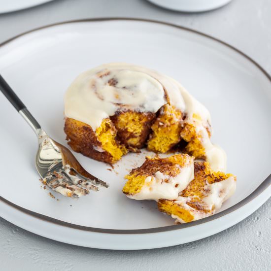 Pumpkin Cinnamon Rolls with Maple - Recipe photo by Spoonabilities