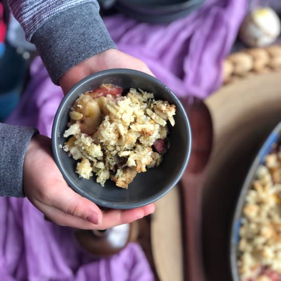 Mango, berry and banana crumble - Recipe photo by Once a Foodie