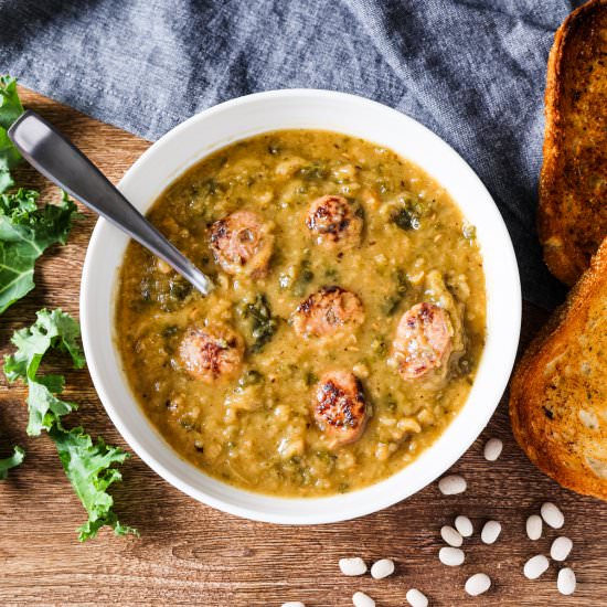 White Bean Soup and Chicken Sausage - Recipe photo by Dishes with Dad