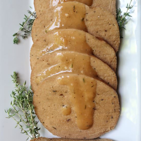 vegan turkey with gravy - Recipe photo by fromthecomfortofmybowl