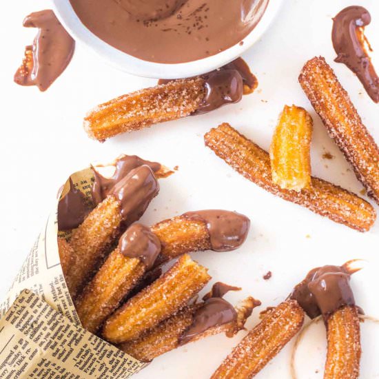 Churros with Chocolate Sauce - Recipe photo by Blondie-ish at kitchen