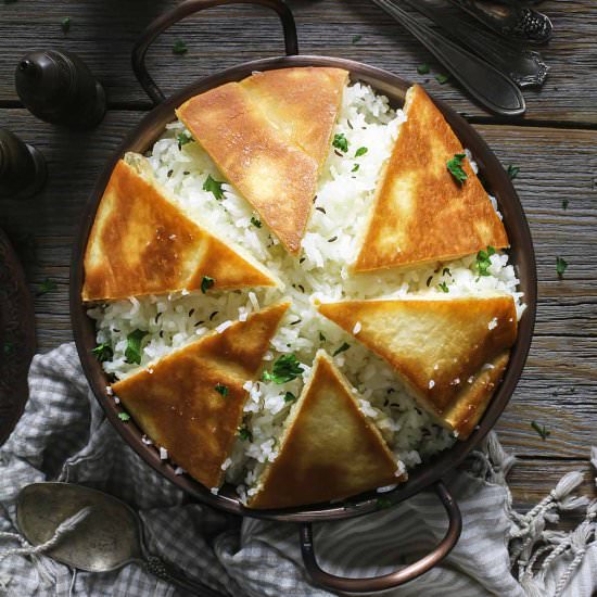 Kurdish Rice Tahdig With Naan Bread - Recipe photo by allthatsjas