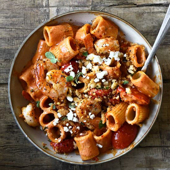 Shrimp Pasta in Tomato Cream Sauce - Recipe photo by servingdumplings